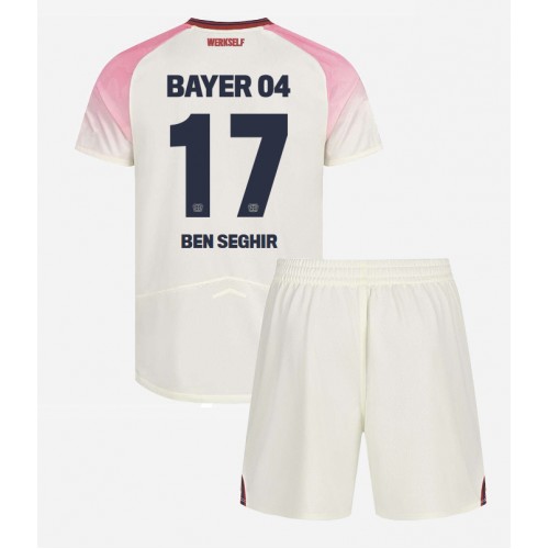 Stroje piłkarskie Bayer Leverkusen Eliesse Ben Seghir #17 Koszulka Wyjazdowej dla dzieci 2025-26 Krótki Rękaw (+ szorty)